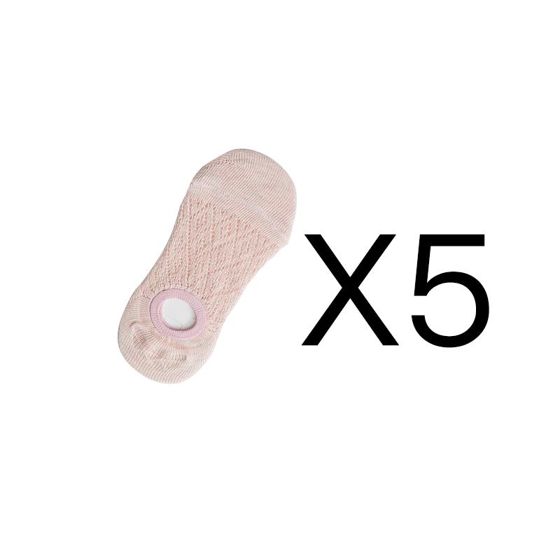 5 Pairs Summer Women's Mesh Cotton Socks Solid Color Silicone Invisible Boat Socks Silicone Non-slip Ankle Socks Deodorant Antibacterial Socks