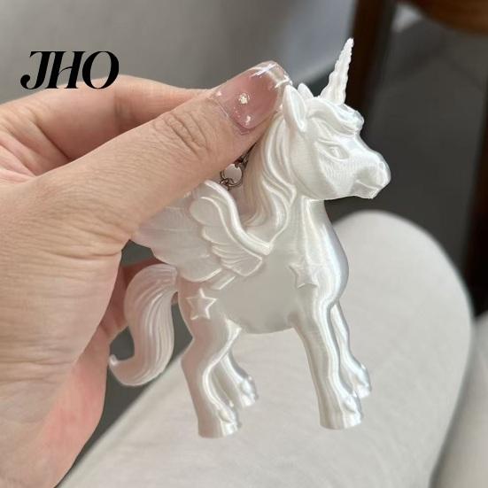 Bag Pendant Keychain Heart-Shaped Metal Lobster Clasp Smooth Open Close PLA Silk Material Pink Pearlescent Unicorn 3D Printed