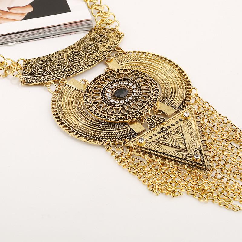 Tassel Long Necklace With Multi Layer Alloy Pendant For Trendy Outfits Retro