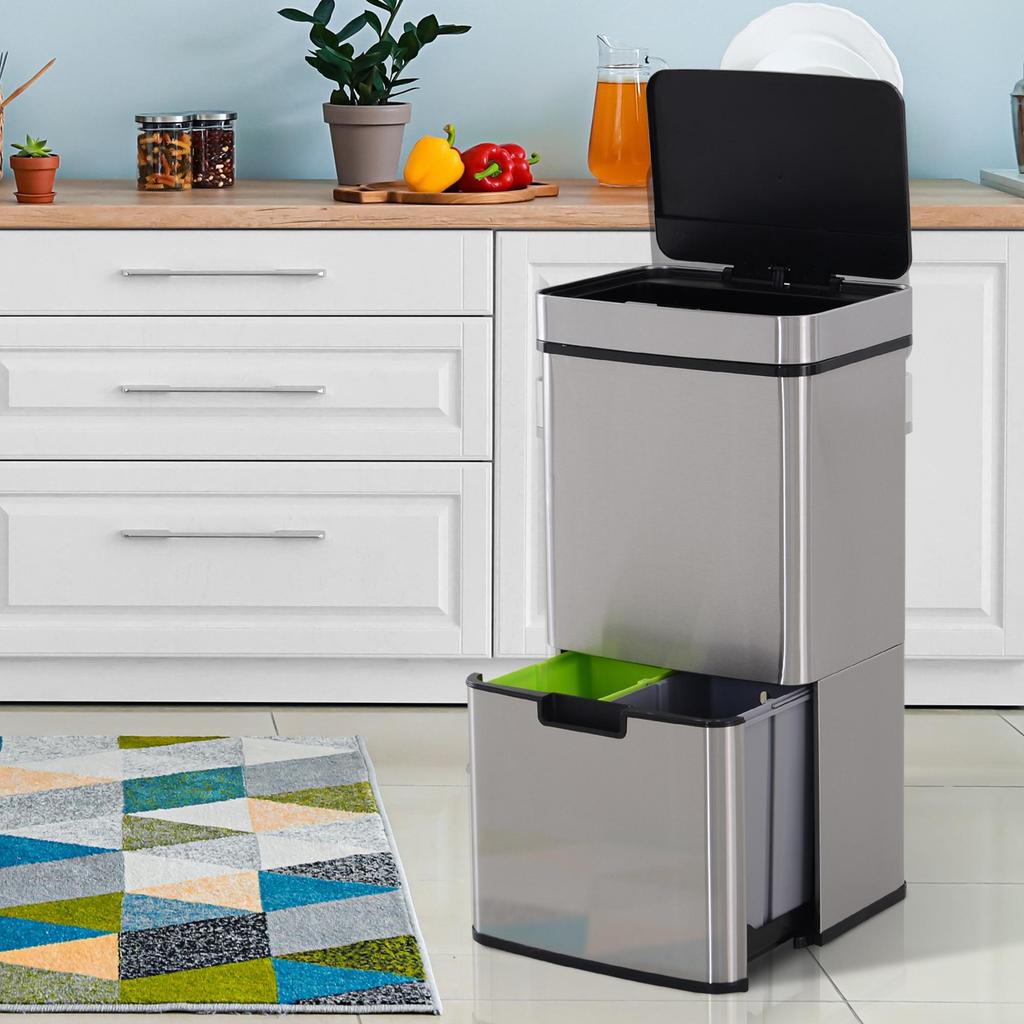 Kitchen Waste Bin, 72 L, Motion Sensor, 3 Compartments, 42 x 30 x 81 cm, Grey