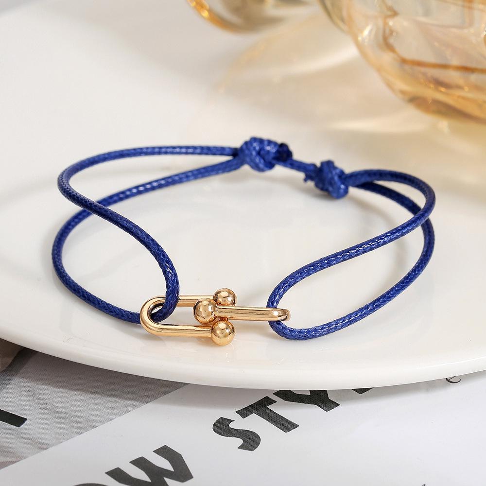 Handmade Woven Couple Bracelet with Alloy Horseshoe Clasp - Adjustable and Stylish Design
