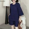 ZANZEA Women Short Sleeve Blouse and Shorts Summer Two Piece Suit Sets