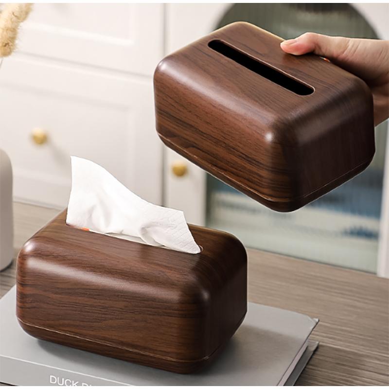 Creative Acrylic Tissue Box with Faux Wood Grain High-end Living Room Dining Room Tissue Cylinder Plastic Tissue Box Home Decor