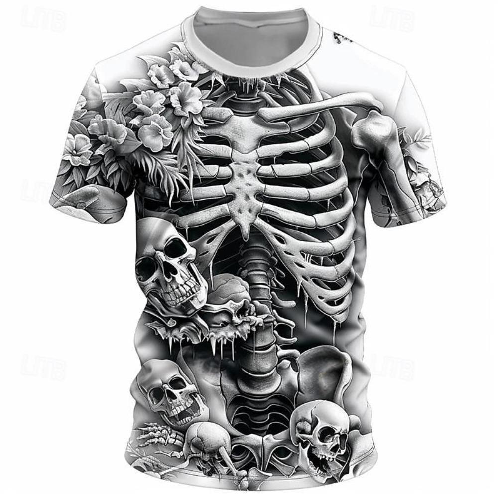 New Halloween Skeleton 3D Graphic T Shirts For Men Women Harajuku Round Neck Tees Tops Clothing Skull Halloween Costume T-shirt