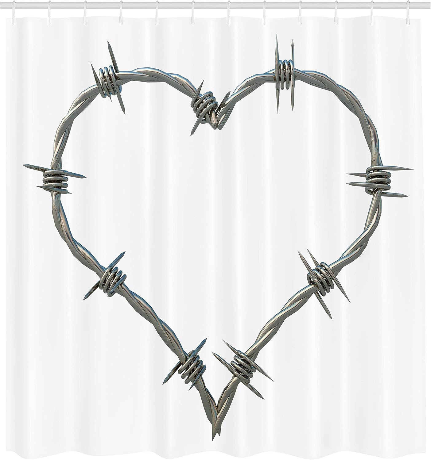 

Barbed Wire Heart Shower Curtain With Hooks – Twisted Metal Love Symbol, Grey Cream Security Art, Edgy Bathroom Decor W60H190(CM)-1 Pcs
