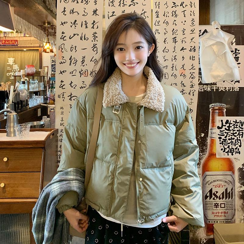 New cotton-padded women's stand-up collar lamb wool leave-in leather small thickened warm jacket bread clothes