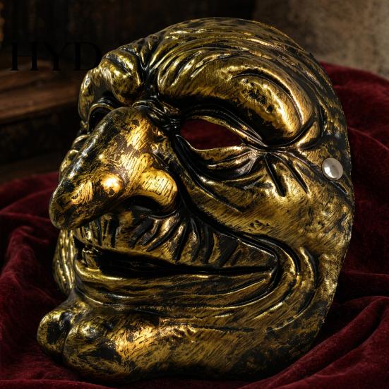 Masque Grimace Doré et Argenté Halloween Masque de Clown Vintage, Accessoire Effrayant Vision Confortable pour Fête, Costume de Mascarade Effrayant Maison Hantée