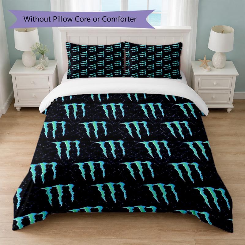 Set Copripiumino Monster Energy Stampa 3 Pezzi 1 Copripiumino e 2 Federe Biancheria da Letto Morbida per Camera da Letto Domestica