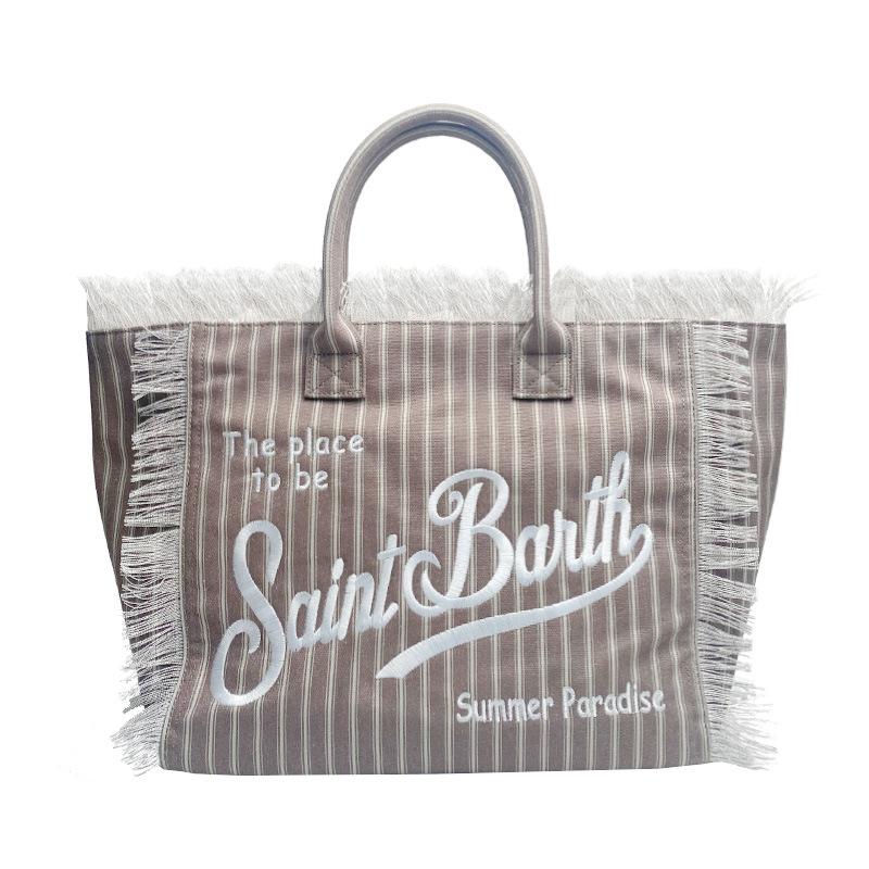 Straw Mat Beach Bag Fringed Handbag Canvas Denim Tote Bag Travel Versatile Large-capacity Handbag
