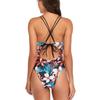 Floral Print One Piece Swimwear Deep V-Neck Women Swimsuit Cri-Cross Bathing Swimming Suit