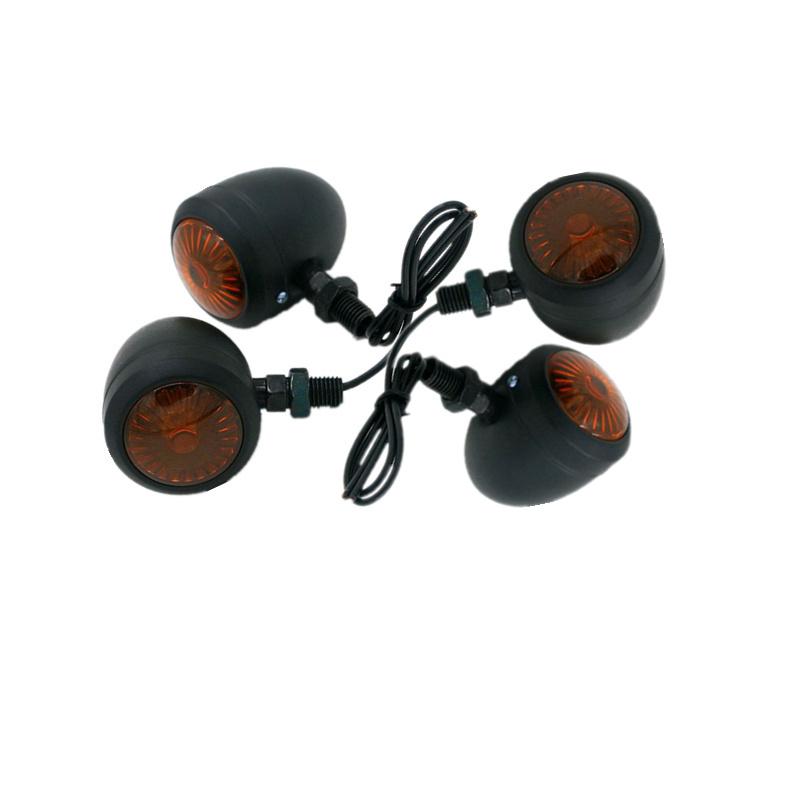 New 4x Universal Classic Black Metal Motorcycle Turn Signal Indicator Light Lamp Bulb For Harley Cafe Racer