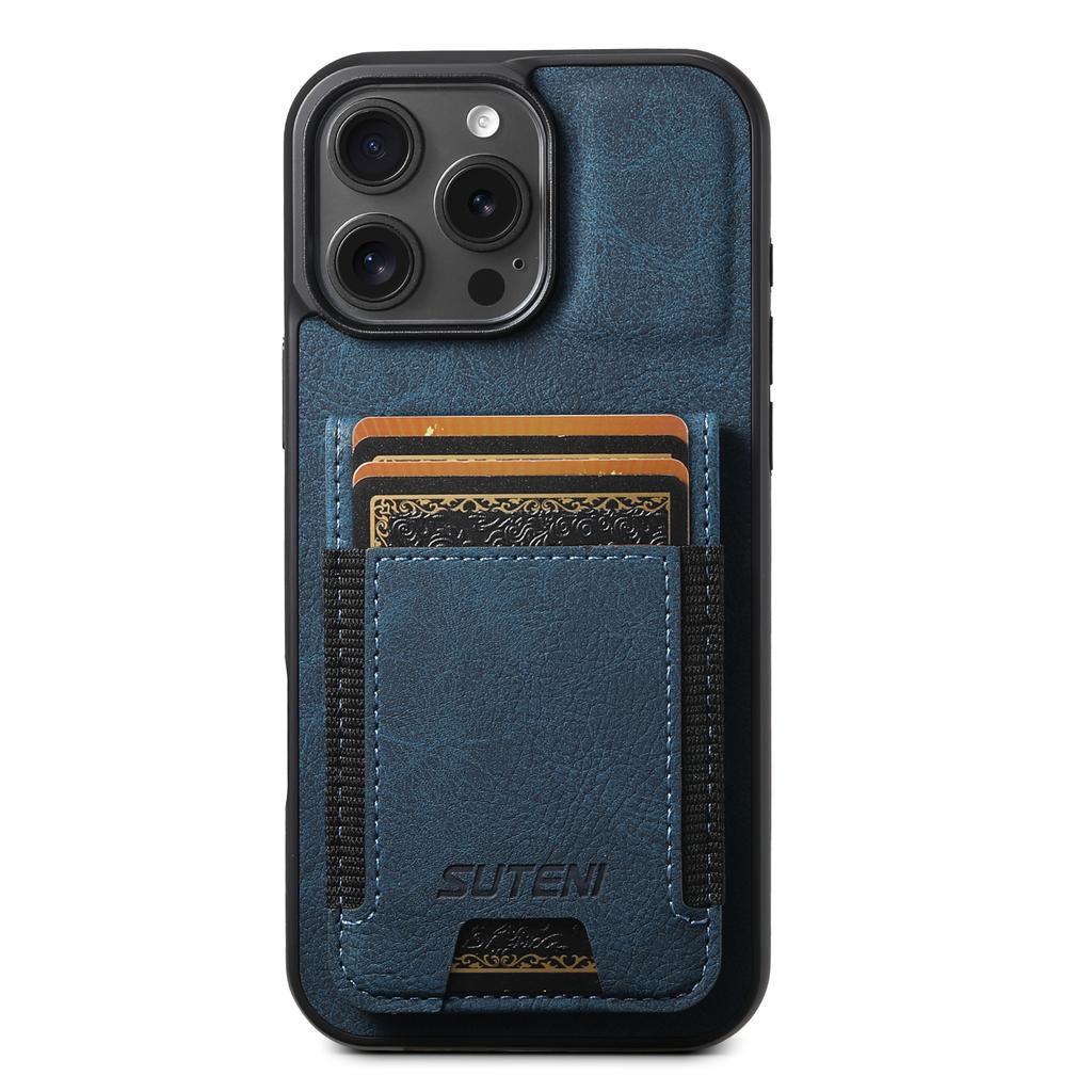 SUTENI H03 For iPhone 16 Pro Case Card Holder Kickstand Litchi Texture Leather+TPU Phone Cover