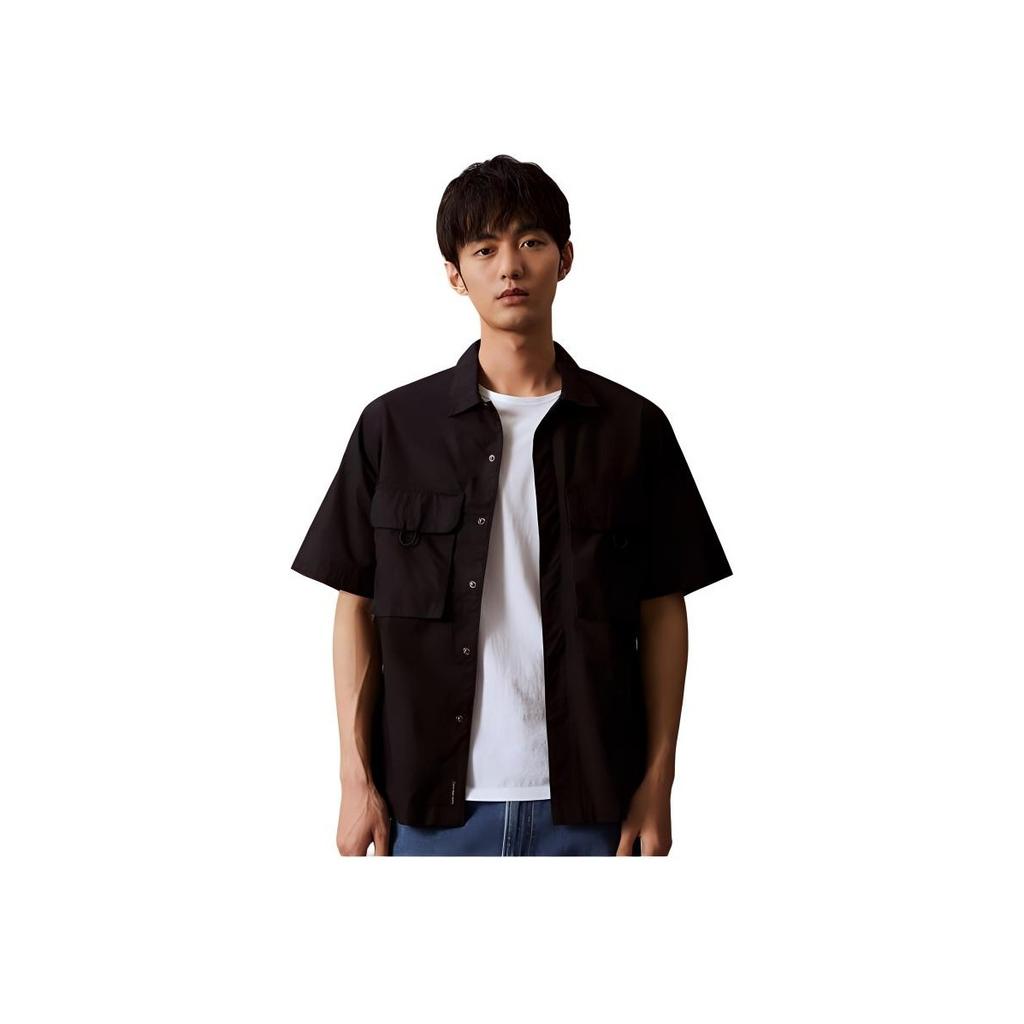 Calvin Klein Solid Color Comfortable Casual Workwear Pocket Short Sleeve Shirt Men Shirts Space-Black ZM02826-BEH