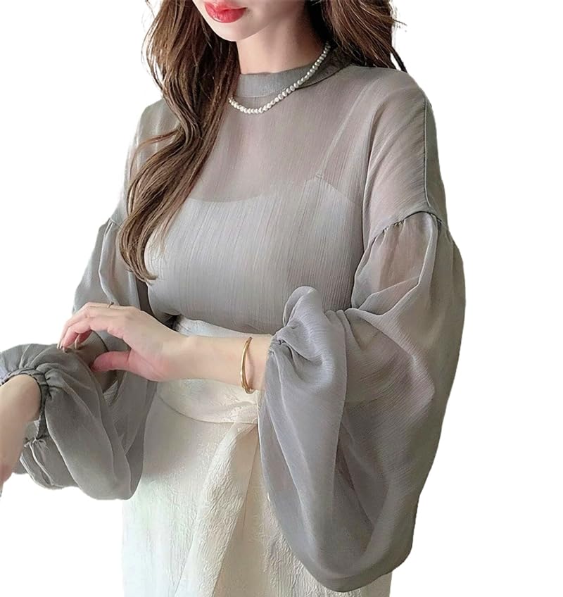 KUWABOKU Sheer Long Sleeve Pullover Shirt with Openwork and Perfect for Fall One Top, All-Lace See-Through Blouse, Women's, Lightweight, Thin,
