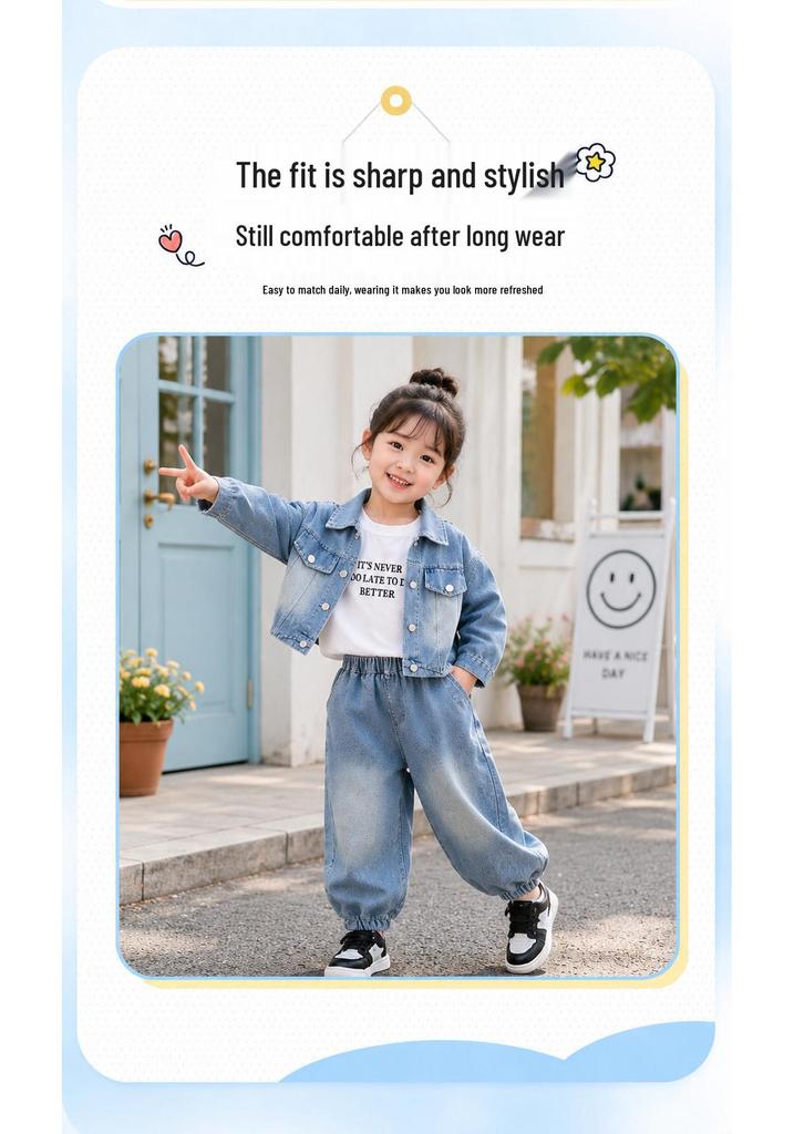 Girls' Korean Style Denim Set - Spring/Autumn 2026 Fashionable Outfit with Jacket and Pants