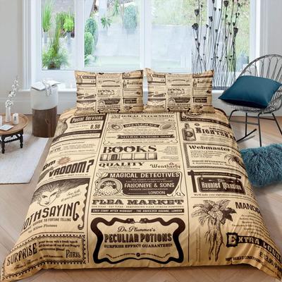 Set husă de plapumă ziar vechi Set lenjerie de pat franțuzească vintage Husă de plapumă maro pentru copii, băieți, fete, adolescenți, husă de plapumă din poliester
