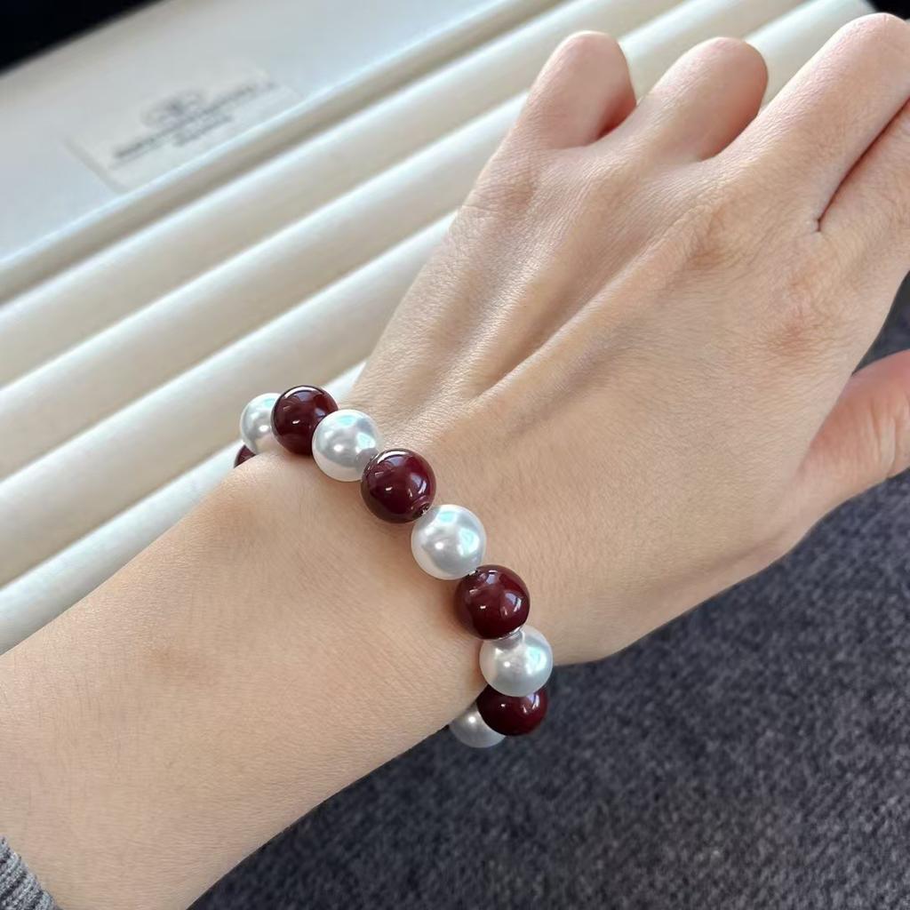 10Mm Vintage High Quality Ankara Red Cold White Artificial Crystal Pearl Bracelet Bracelet
