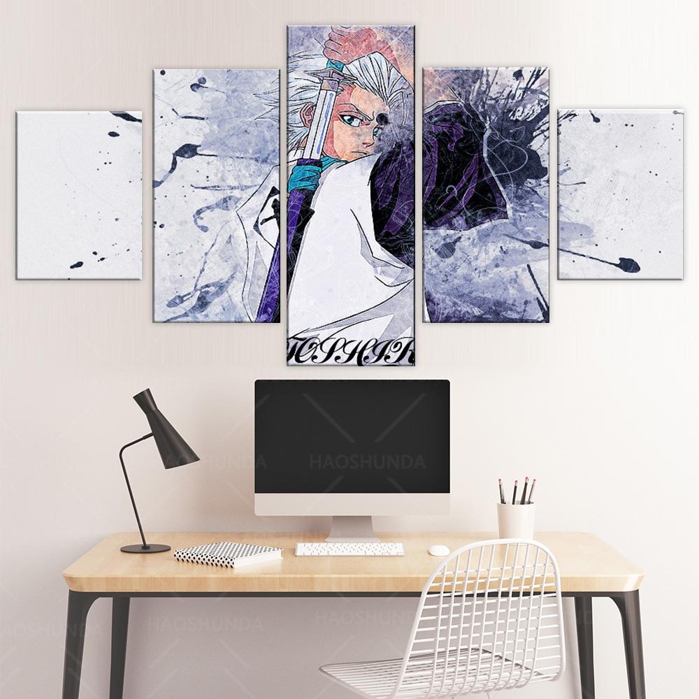 Modulární obrázek 5 kusů Anime Bleach Plakát Toshiro Hitsugaya pro chlapce na stěnu Dekorativní vysoce kvalitní obraz na plátno
