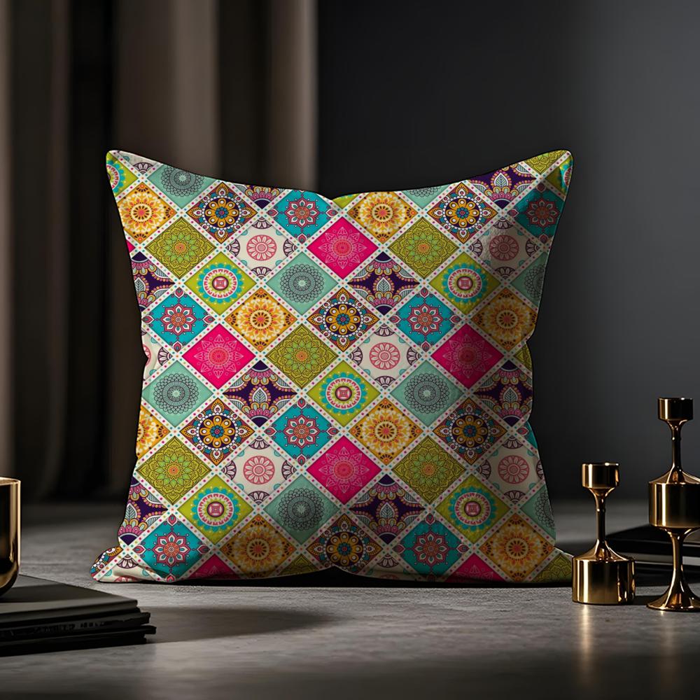 Mandala Style Decorative Pillow Case Anti-dustmite Pillowcase Invisible Zipper Silky Short Plush Sofa Cushion Cover