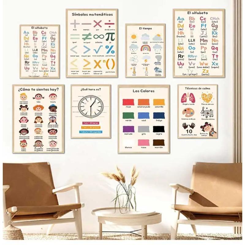 Spanische Bildungsplakate und Drucke Bohème-Wandkunst Gemälde Numerisches Alphabet Lernbilder Kinderzimmerdekoration