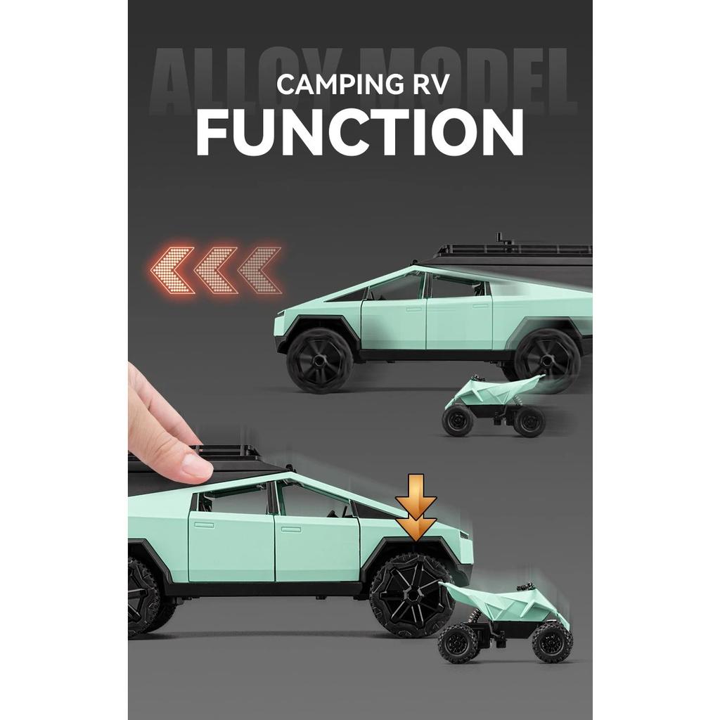 1/24 Tesla Cybertruck Camping Wohnmobil Legierung Diecast Spielzeugauto Modell Sound und Licht Kinderspielzeug Sammlerstücke Geburtstagsgeschenk