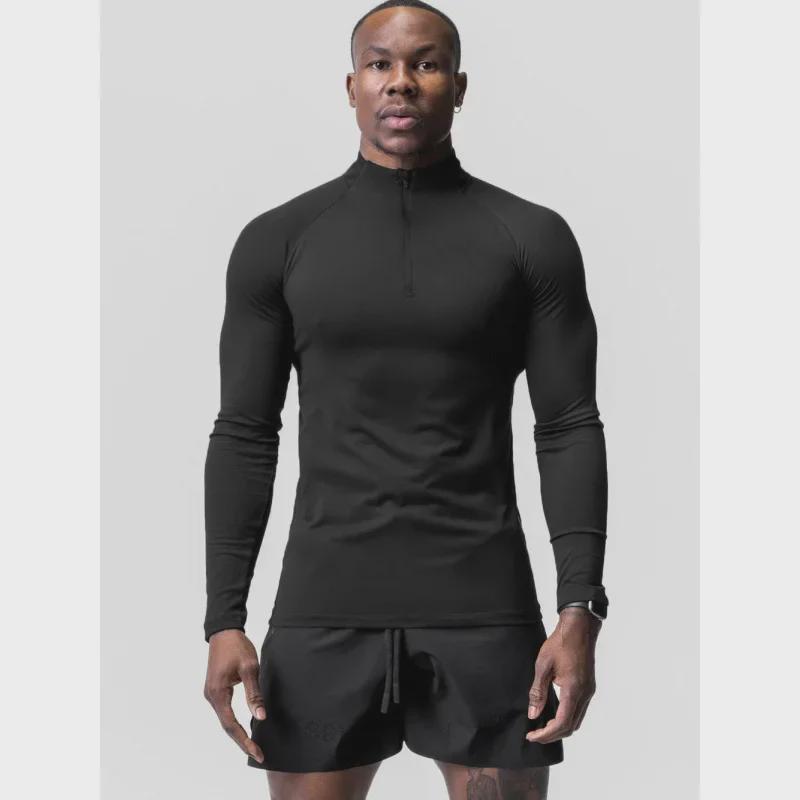 Men's Solid Color Velvet High Collar Half-Zip Training T-Shirt