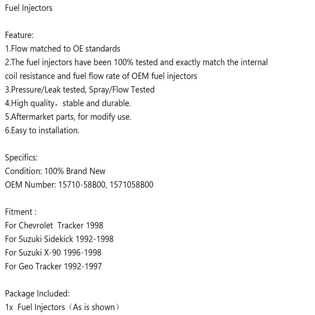 15710-58B00 Kraftstoffeinspritzventile Passend für Suzuki Sidekick Tracker X-90 1.6L INP-470