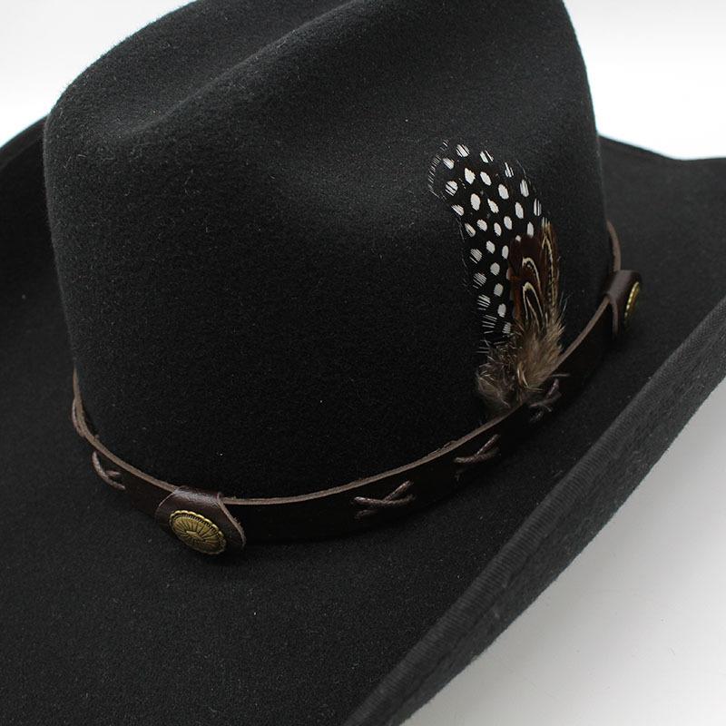 Ull svart og hvit 9,5 cm langs hemming topphattfjær Western cowboyhatt ridehatt herre og kvinner fritid