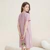 Fenteng [40 thread flat cotton] skin friendly plaid round neck short sleeved nightgown dress pajama women's and girls' skirt style