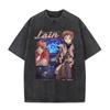 Japanese Anime Serial Experiments Lain Vintage Washed T Shirt Manga Iwakura Girl Sci Fi T-shirts Men 100% Cotton Casual T Shirt