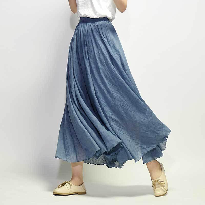 Summer New Overskirt Cotton and Linen Skirt Linen Solid Color Long Dress Loose Large Swing Skirt Pleated A- Line Skirt