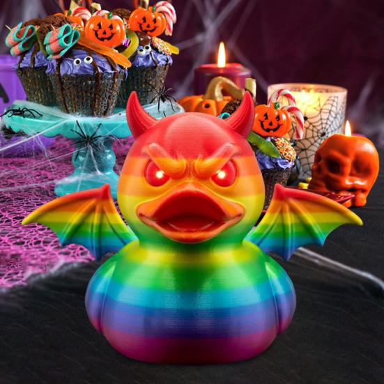 Demon Duck Figurine 3D Printed Devil Duck with Red Horns Bat Wings Halloween Gothic Collectible Statue Desktop Home Decor for Teens Adults