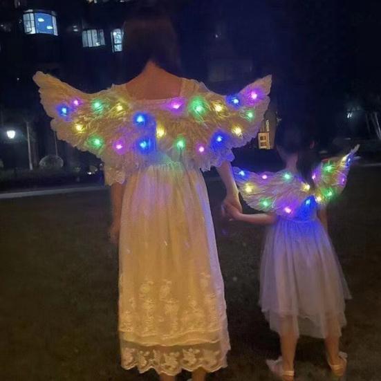 LED Light Up Angle Wing Elastic Strap Glowing Adults Butterflies Wing Kids Fairy Colorful Luminous Wing Stage