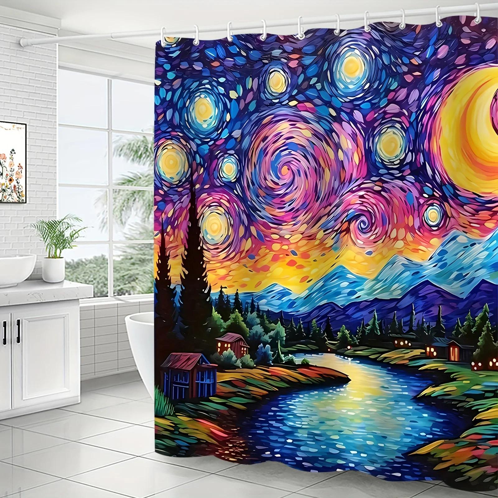 Monika Chen Vincent Van Gogh's Starry Shower Curtain Can Be Hand-Washed In Waterproof Polyester Fabric Art Design Bathroom Shower Curtain