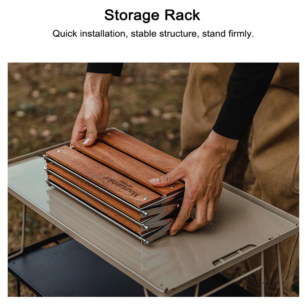 Outdoor Camping Cups Bowls Folding Storage Rack Wooden Three-tier Storage Bracket Picnic BBQ