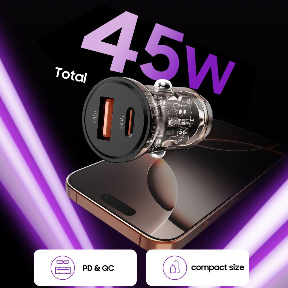 Tech-Protect Cc01 2-Port Car Charger Pd45W/Qc3.0 Black