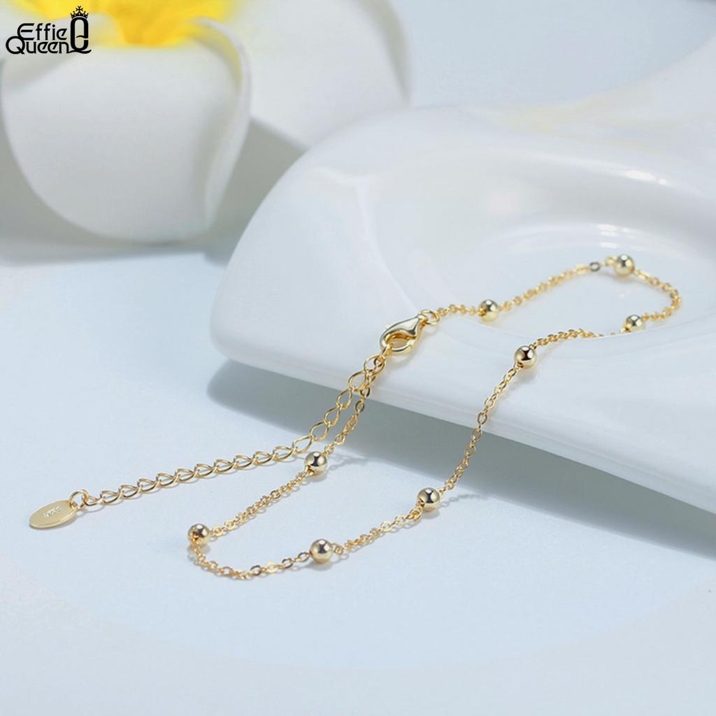 Effie Queen Authentic 925 Silver 14k Gold Heart Shaped Chain Anklet Romantic Jewelry for Women Birthdays Valentine's Gift SA10