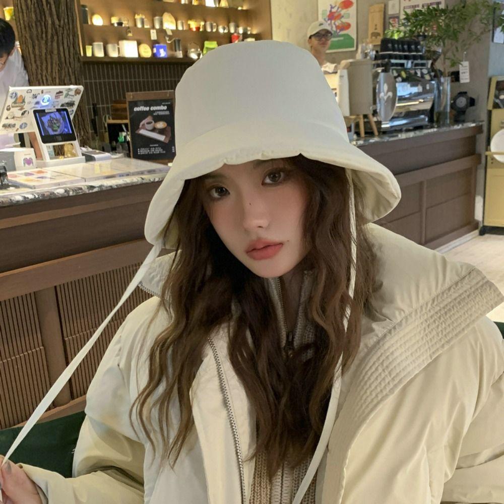 Portable Women Fisherman Hat Windproof Panama Caps Korean Down Cotton Bucket Hats Autumn Winter