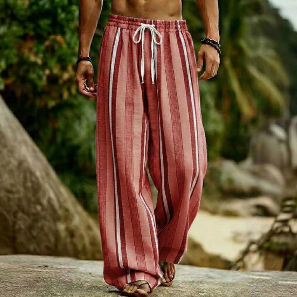 Men's 3D Striped Pattern Printed Baggy Casual Trousers,  Elastic Drawstring Waist with Pockets, for Spring Summer Home Outdoor Vacation