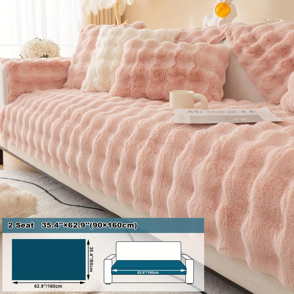 1pc Imitation Rabbit Plush Sofa Cushion, Fuzzy Non Slip Sofa Slipcover, Furniture Protector, For Bedroom Office Living Room Decor