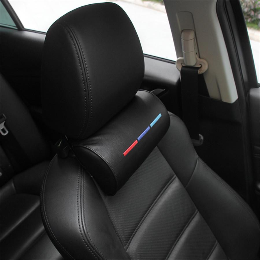 2pc PU Leather Seat Head Neck Rest Pillow for BMW Auto Pillow Headrest Pad