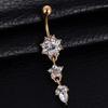 European & American Water Drop Flower Belly Button Ring with Diamond Pendant