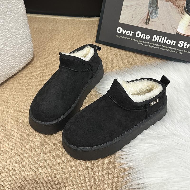 Muffin Platform Snow Boots Women's 2025 Winter New Fur Integrated Short Cotton Shoes Warm Velvet Bread Shoes