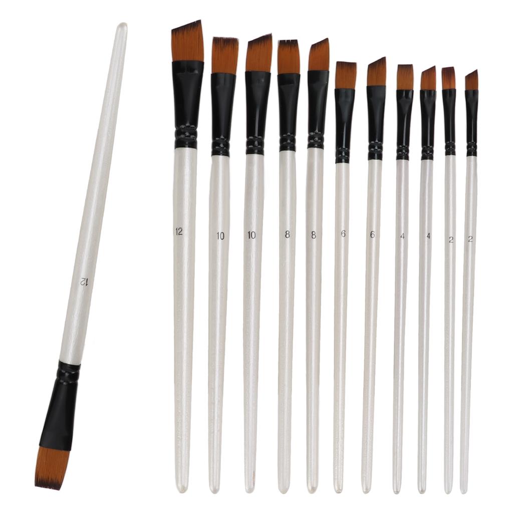 12 Stück Pinselset Perlmuttweiß Stiel Zweifarbiges Nylon Aquarellfarbe Ölfarbe Pinsel Geschenk