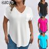 Women's Fashion Casual Solid Color Print Short Sleeve V Neck Blouses & Shirts
