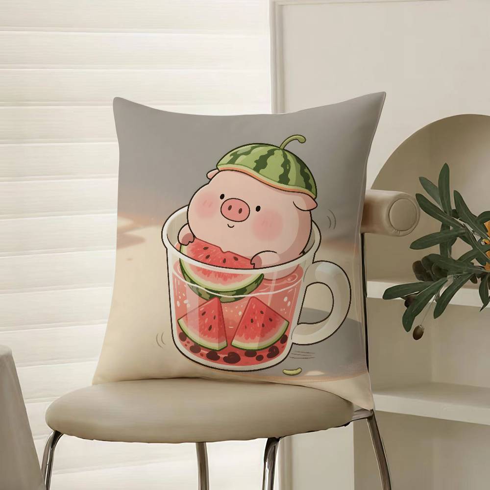 Cute Pig Summer Surprise Pillow Case Comfort Sofa Bed Silky Elegant Invisible Zipper Decorative Cushion Cover