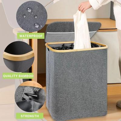 Foldable Dirty Clothes Basket with Lid/Handle Large Size Laundry Basket Waterproof With 2 Section Inner Bag Washing Baskets