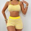 European & American Striped Yellow & White Sexy Two-Piece Bikini TK249