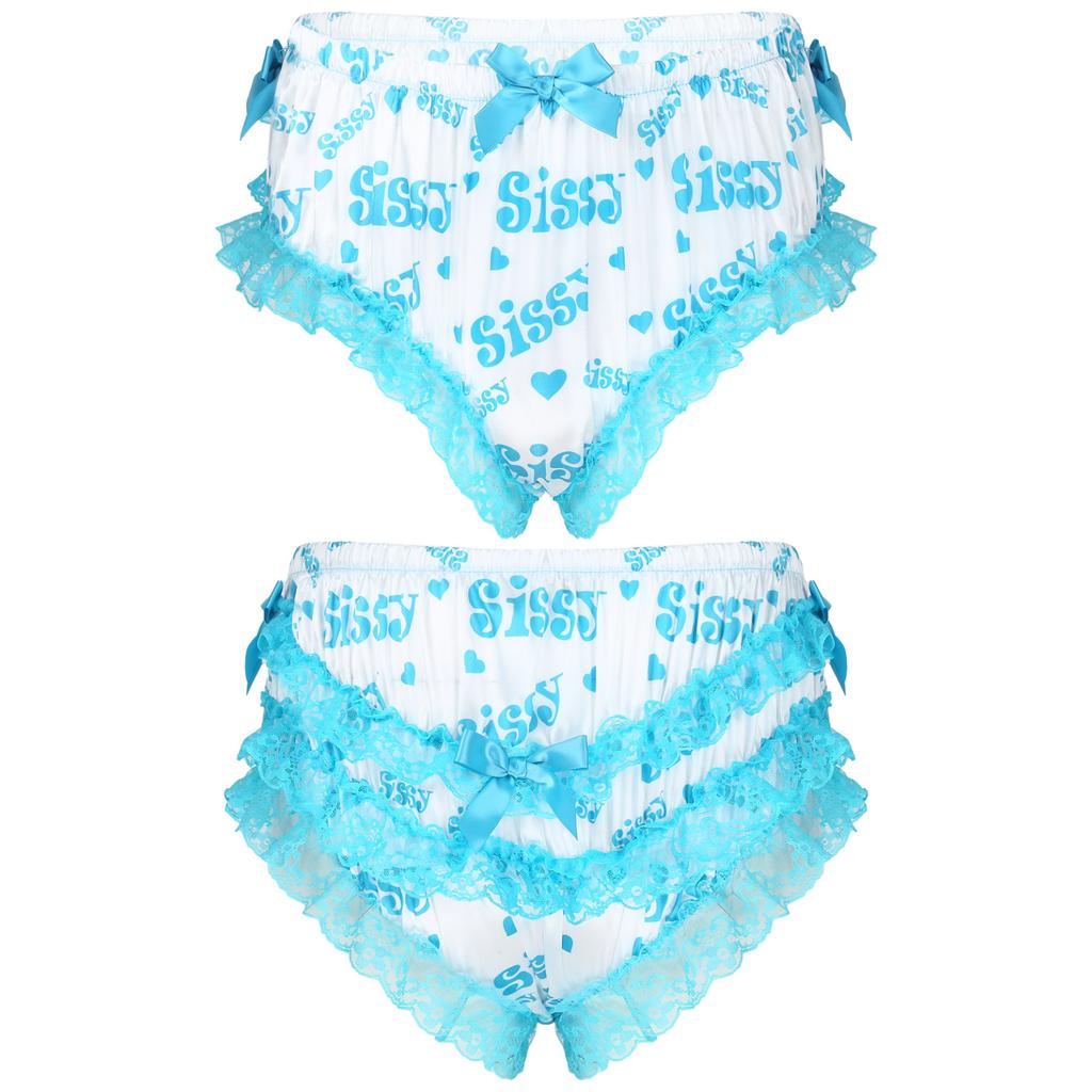 Men's Sexy Lingerie Shiny Ruffled Frilly Sissy Bikini Briefs Thong Panties Underwear Satin Shorts