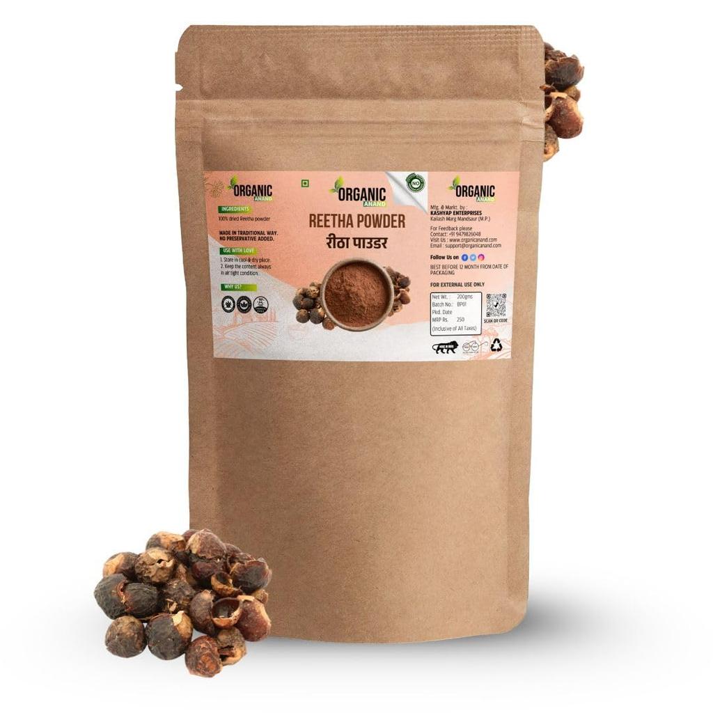 Organic Anand Soapnut/Aritha/Reetha Powder 200 Grams For Hair Care | Natural | No Added Preservatives and Additives | Sapindus Mukorossi Powder, Ant